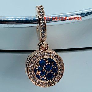 Pandora ROSE Gold Sparkling BLUE Disc Double Charm
